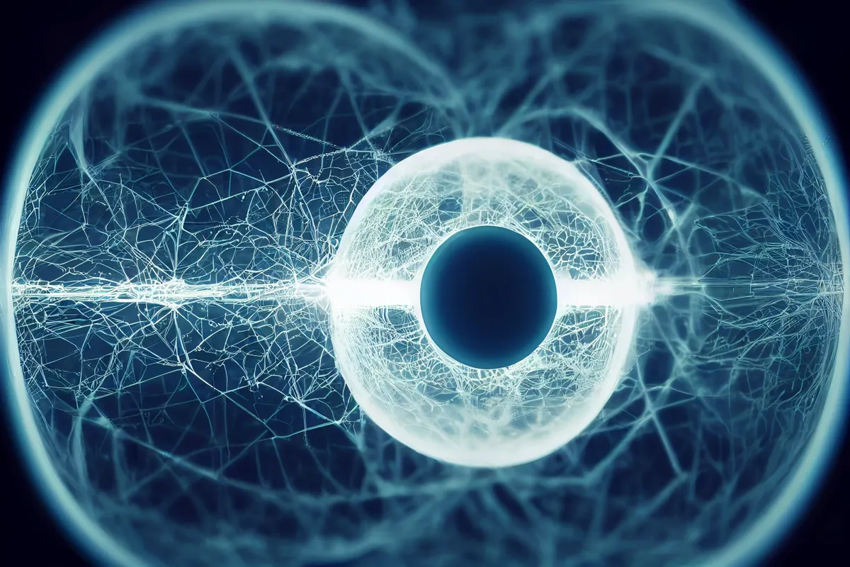 Ilustración abstracta de una red neuronal en forma de ojo